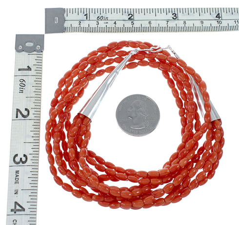 5-Strand Coral And Sterling Silver Southwest Bead Necklace NX12095