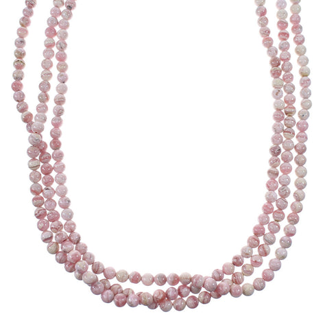 Native American Rhodochrosite Sterling Silver 3-Strand Bead Necklace NX12104
