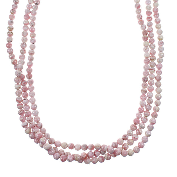 Native American Rhodochrosite Sterling Silver 3-Strand Bead Necklace NX12104