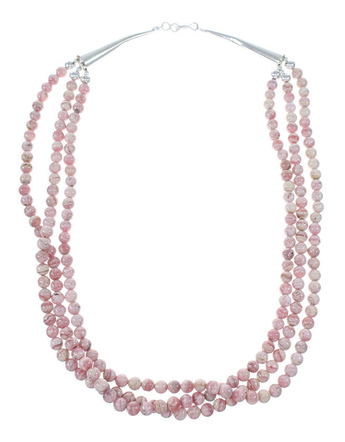 Native American Rhodochrosite Sterling Silver 3-Strand Bead Necklace NX12104