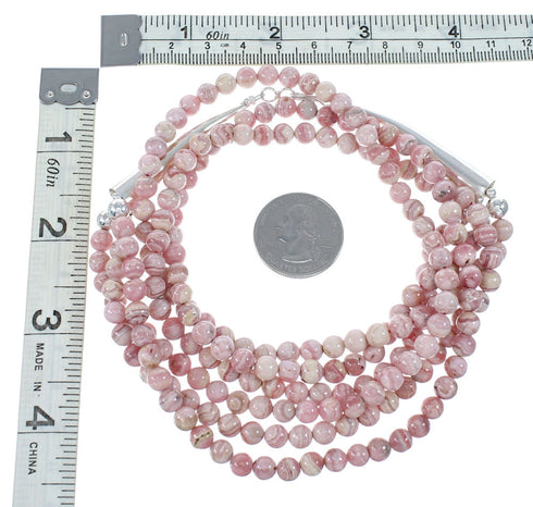 Native American Rhodochrosite Sterling Silver 3-Strand Bead Necklace NX12104