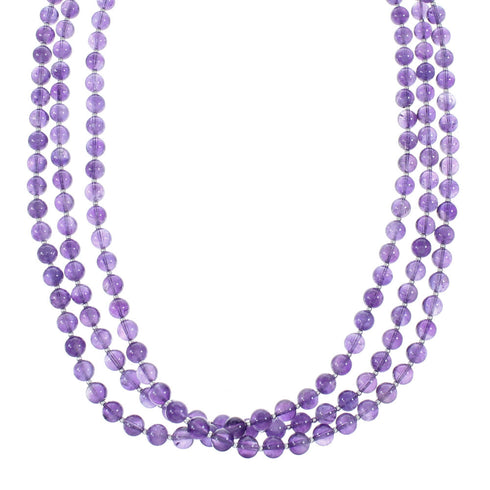 Native American Amethyst Sterling Silver 3-Strand Bead Necklace NX12102