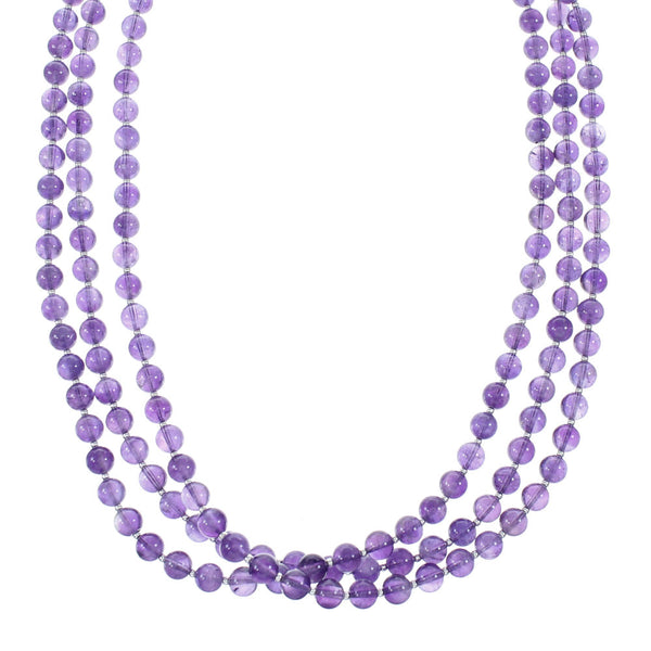Native American Amethyst Sterling Silver 3-Strand Bead Necklace NX12102