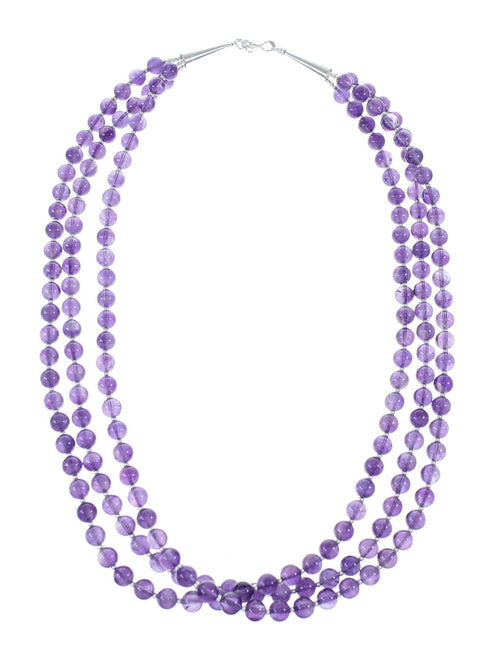 Native American Amethyst Sterling Silver 3-Strand Bead Necklace NX12102