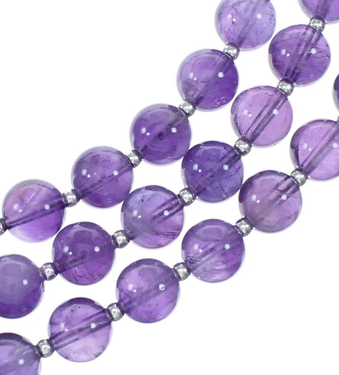 Native American Amethyst Sterling Silver 3-Strand Bead Necklace NX12102