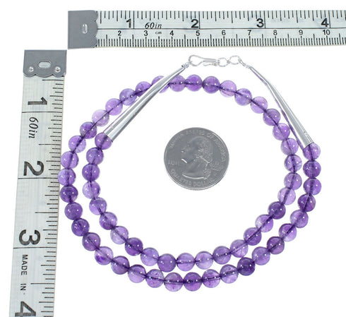 Navajo Sterling Silver Amethyst Bead Necklace NX12103