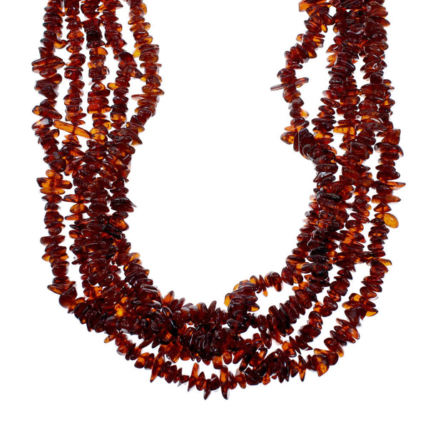 Amber And Sterling Silver 5-Strand Southwest Bead Necklace NX12101