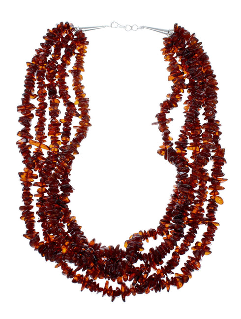 Amber And Sterling Silver 5-Strand Southwest Bead Necklace NX12101