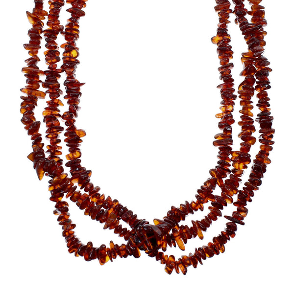 Amber And Sterling Silver 3-Strand Southwest Bead Necklace NX12100