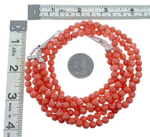 3-Strand Coral And Sterling Silver Navajo Bead Necklace NX12099