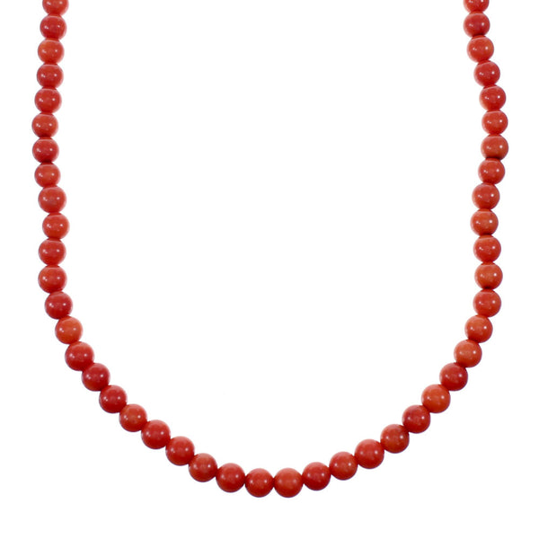 Navajo Native American Sterling Silver Coral Bead Necklace NX12098