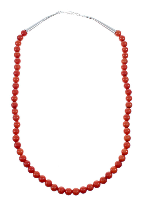 Navajo Native American Sterling Silver Coral Bead Necklace NX12098