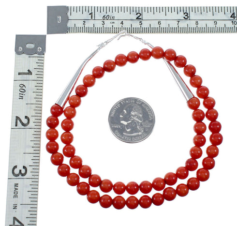 Navajo Native American Sterling Silver Coral Bead Necklace NX12098