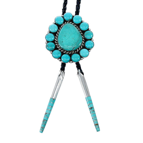 Genuine Navajo Turquoise Sterling Silver Native American Bolo Tie NX12108