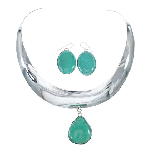 Navajo Turquoise Sterling Silver Collar Link Necklace Set NX12109