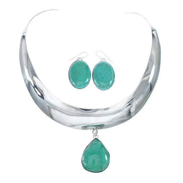 Navajo Turquoise Sterling Silver Collar Link Necklace Set NX12109