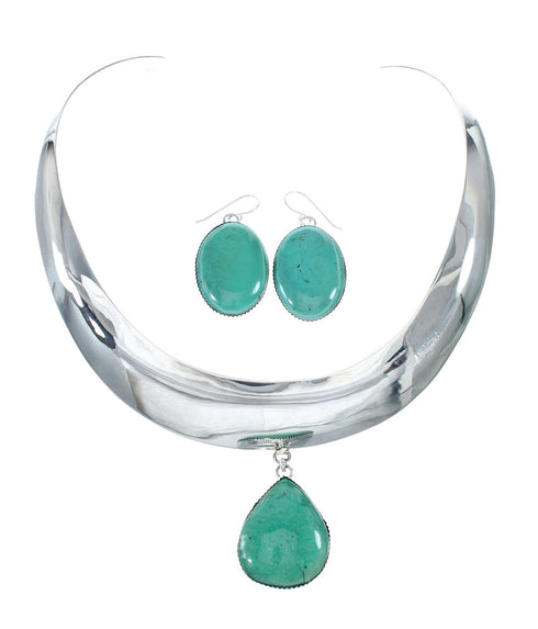 Navajo Turquoise Sterling Silver Collar Link Necklace Set NX12109