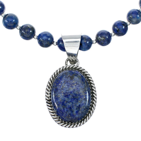 Navajo Lapis Sterling Silver And Bead Pendant Necklace Set NX12105