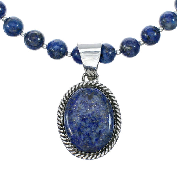 Navajo Lapis Sterling Silver And Bead Pendant Necklace Set NX12105
