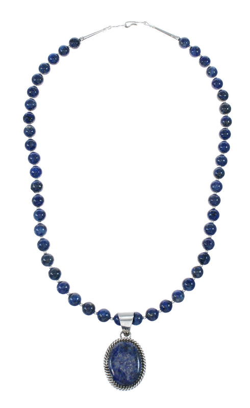 Navajo Lapis Sterling Silver And Bead Pendant Necklace Set NX12105