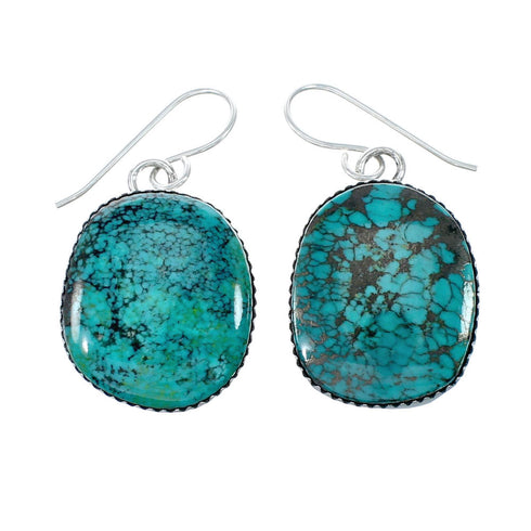 Navajo Turquoise Sterling Silver Hook Dangle Earrings NX12113