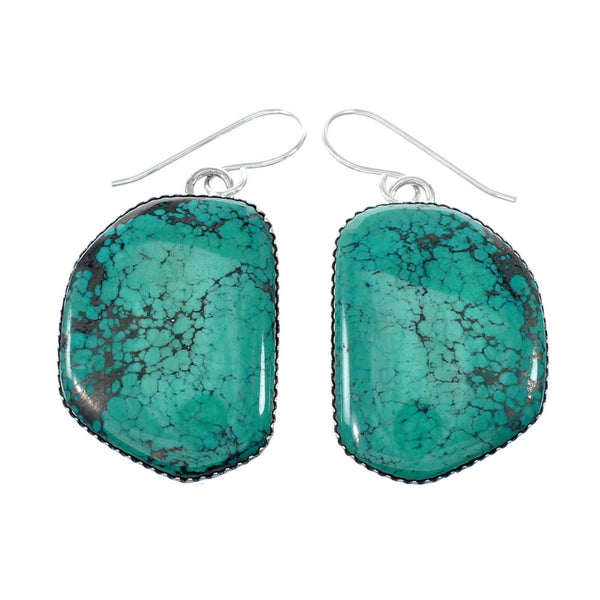 Navajo Native American Turquoise Sterling Silver Hook Dangle Earrings NX12115