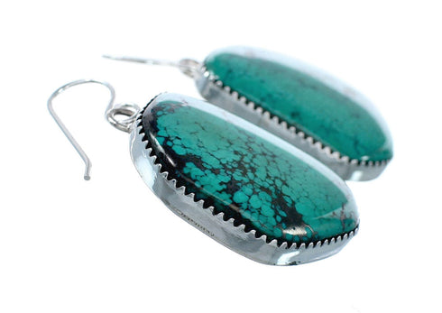 Navajo Native American Turquoise Sterling Silver Hook Dangle Earrings NX12115