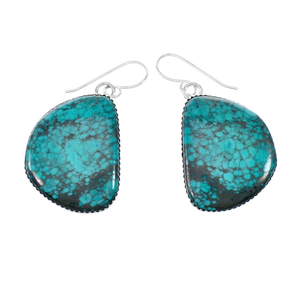 Navajo Native American Turquoise Sterling Silver Hook Dangle Earrings NX12116
