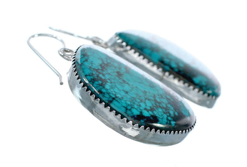 Navajo Native American Turquoise Sterling Silver Hook Dangle Earrings NX12116