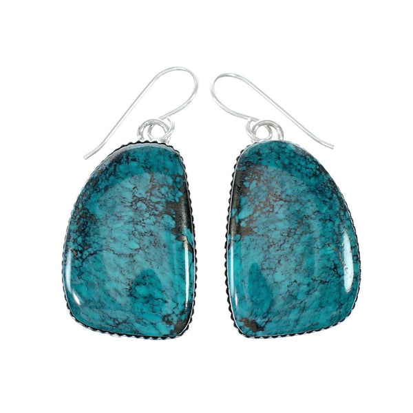 Navajo Turquoise Sterling Silver Hook Dangle Earrings Native American NX12118