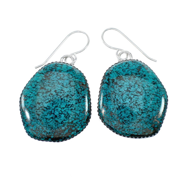 Navajo Turquoise Sterling Silver Hook Dangle Earrings Native American NX12119