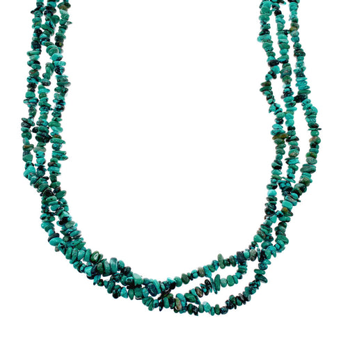 Navajo 3-Strand Sterling Silver Kingman Turquoise Bead Necklace NX12128