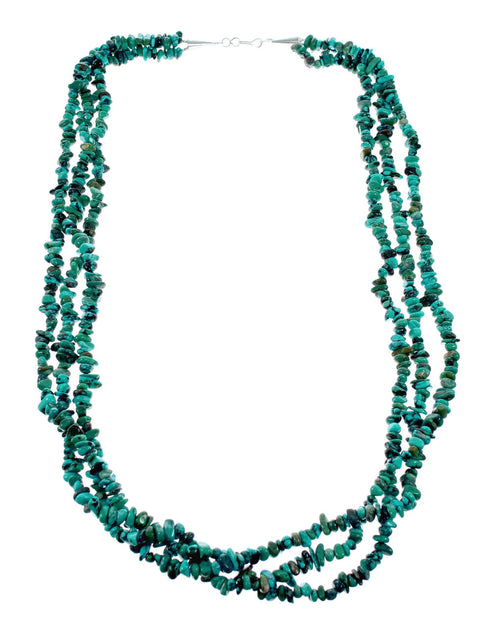 Navajo 3-Strand Sterling Silver Kingman Turquoise Bead Necklace NX12128
