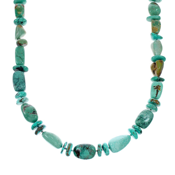 Genuine Kingman Native American Navajo Turquoise Sterling Silver Bead Necklace NX12129