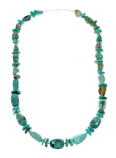 Genuine Kingman Native American Navajo Turquoise Sterling Silver Bead Necklace NX12129