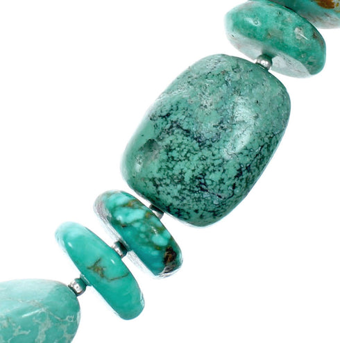 Genuine Kingman Native American Navajo Turquoise Sterling Silver Bead Necklace NX12129