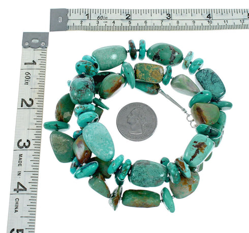 Genuine Kingman Native American Navajo Turquoise Sterling Silver Bead Necklace NX12129