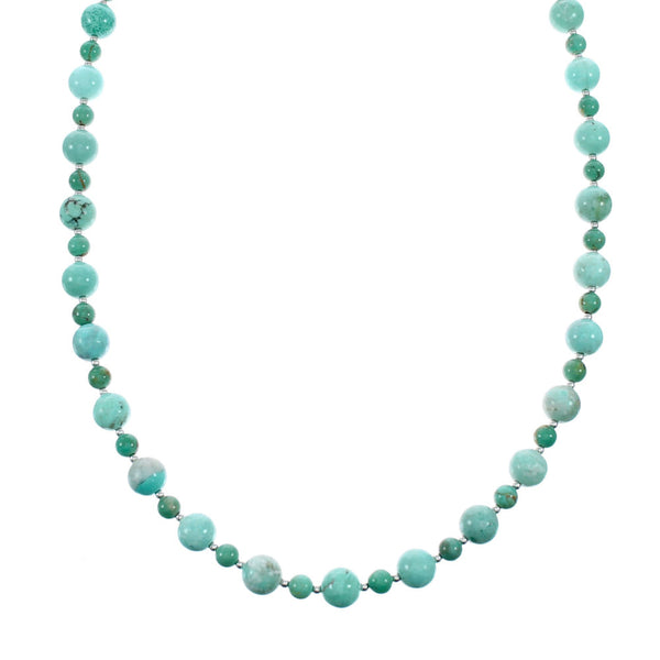 Genuine Navajo Turquoise Sterling Silver Bead Necklace NX12132