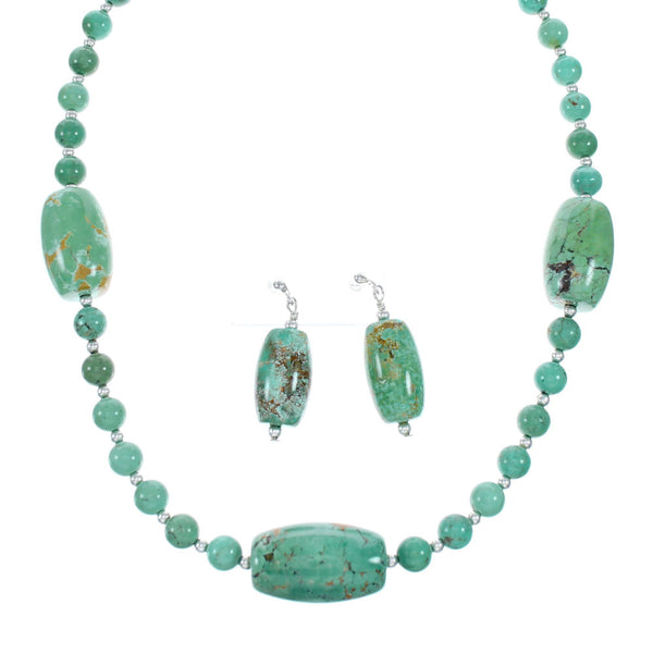 Navajo Turquoise Bead Native American Necklace And Earrings Set NX12133