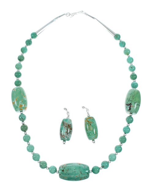 Navajo Turquoise Bead Native American Necklace And Earrings Set NX12133