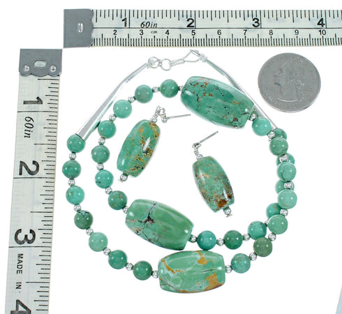 Navajo Turquoise Bead Native American Necklace And Earrings Set NX12133