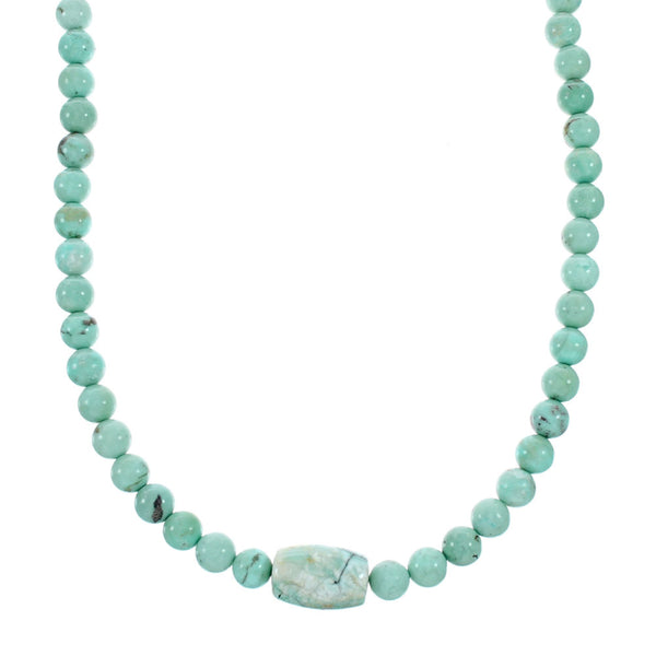 Genuine Navajo Turquoise Bead Sterling Liquid Silver Necklace NX12134