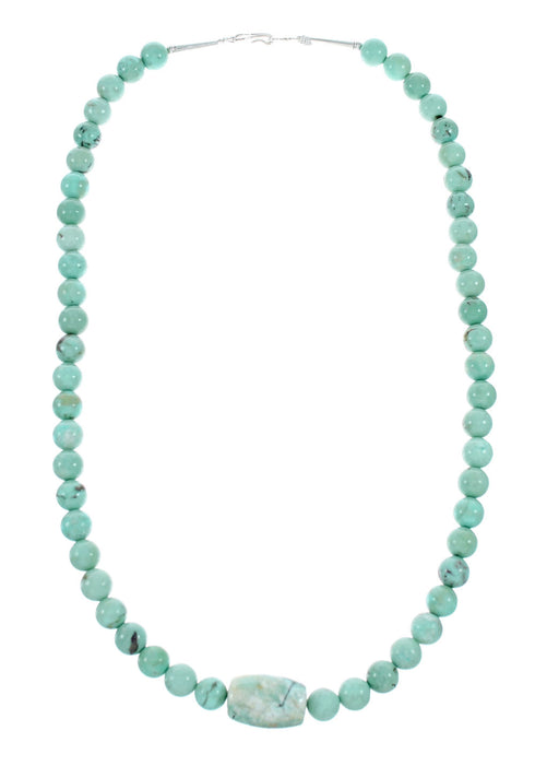 Genuine Navajo Turquoise Bead Sterling Liquid Silver Necklace NX12134