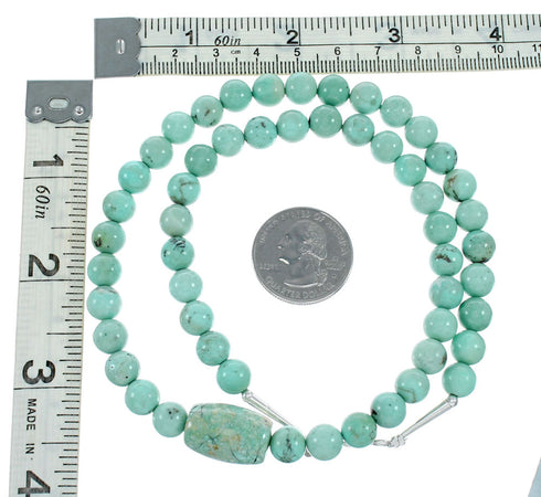 Genuine Navajo Turquoise Bead Sterling Liquid Silver Necklace NX12134