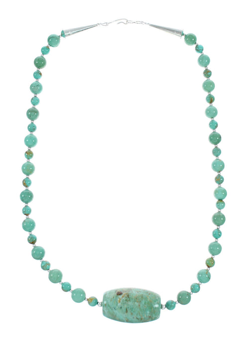 Navajo Turquoise Bead Sterling Liquid Silver Native American Necklace NX12135