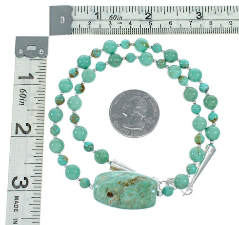 Navajo Turquoise Bead Sterling Liquid Silver Native American Necklace NX12135