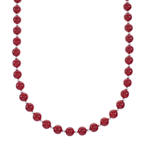 Navajo Native American Sterling Silver Coral Bead Necklace NX12136