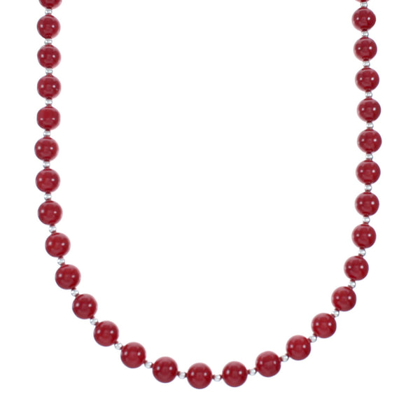 Navajo Native American Sterling Silver Coral Bead Necklace NX12136