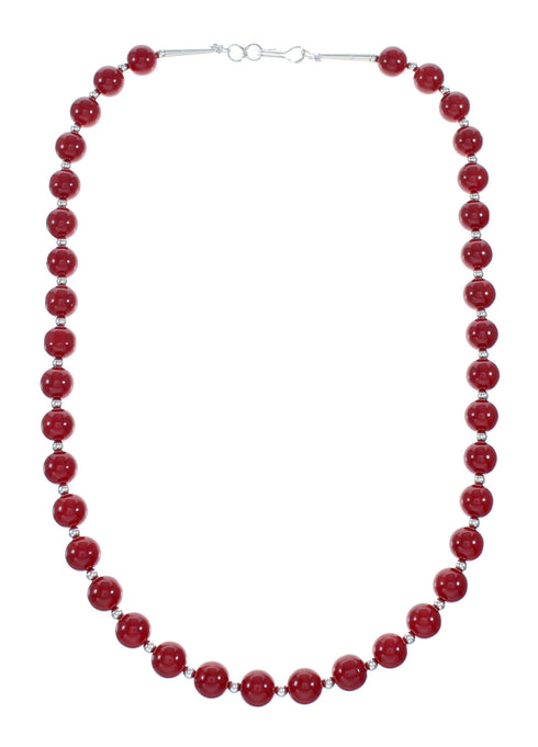 Navajo Native American Sterling Silver Coral Bead Necklace NX12136