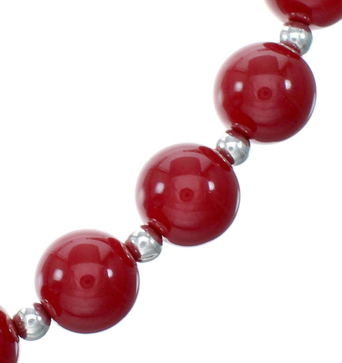 Navajo Native American Sterling Silver Coral Bead Necklace NX12136